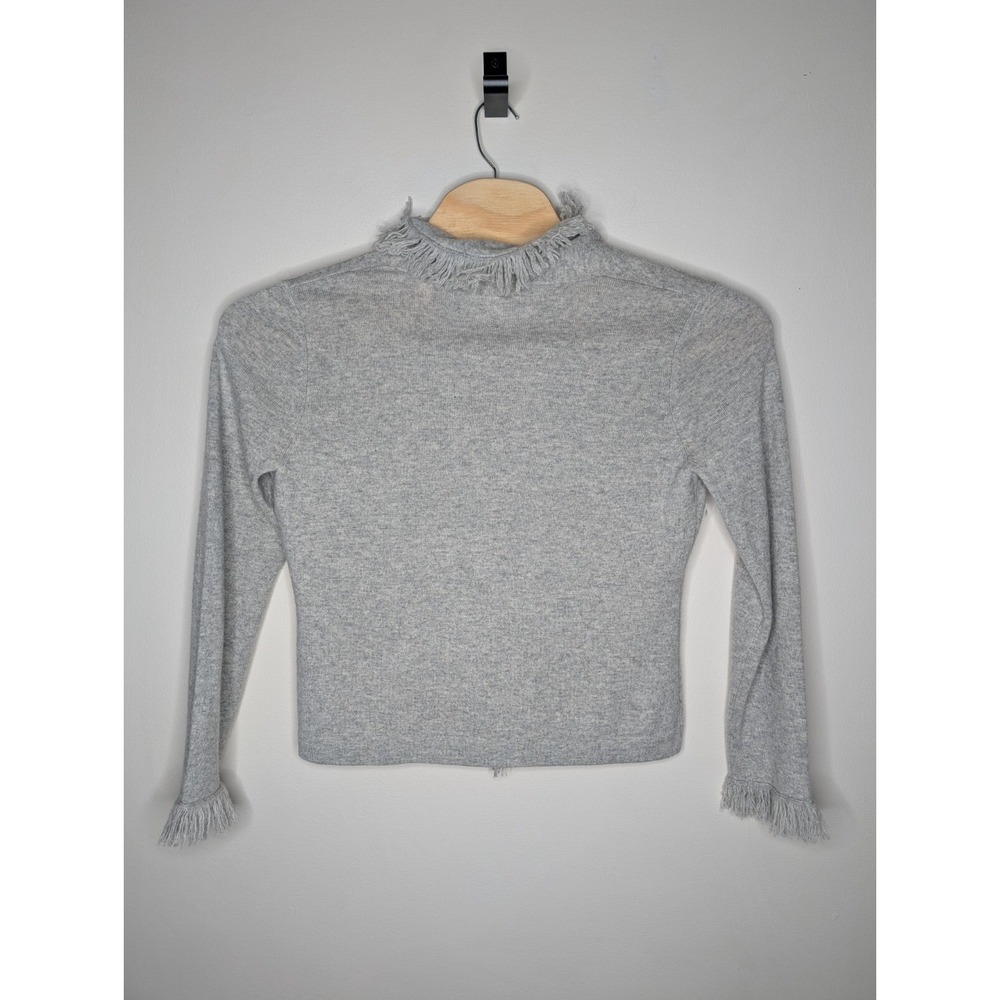 Peck & Peck  100% Pure Cashmere Cardigan Sweater Women's Large Fringe 2 Ply Gray - Picture 3 of 10